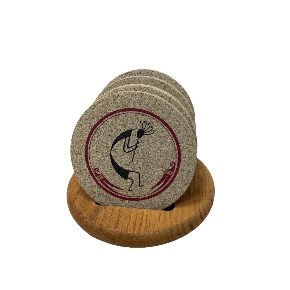 Thirsty Stone Kokopelli Sand Stone Cork Coasters Set Of 4 With Stand Vintage